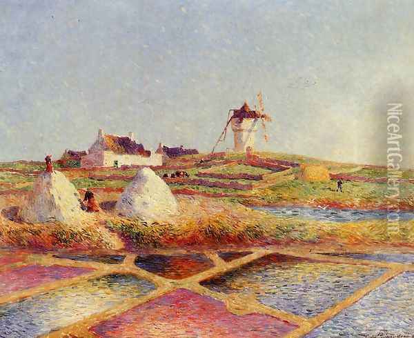 Landscape with Mill near the Salt Ponds Oil Painting - Ferdinand Loyen Du Puigaudeau