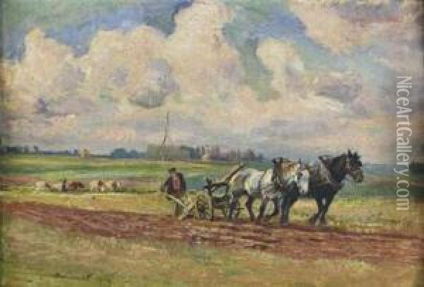 Scene De Labour En Pays De Caux Oil Painting - Raymond Louis Lecourt