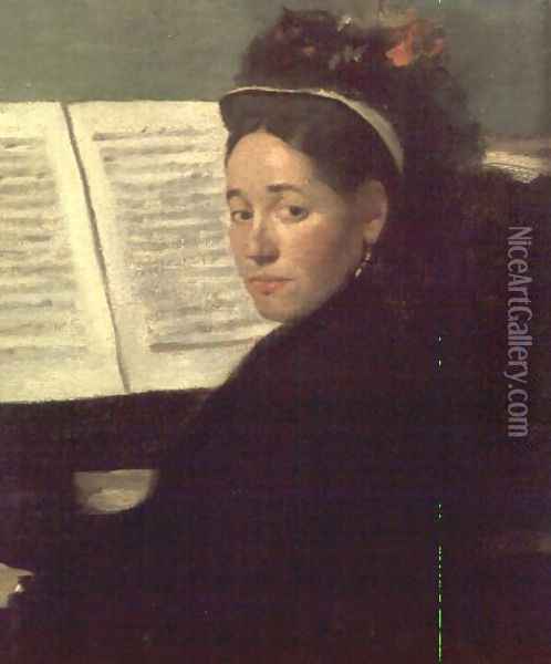 Mademoiselle Marie Dihau (1843-1935) at the piano, c.1869-72 Oil Painting - Edgar Degas