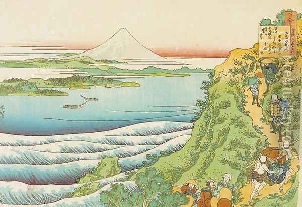 Travellers Climbing a Mountain Path (Yamabe no Akahito) Oil Painting - Katsushika Hokusai