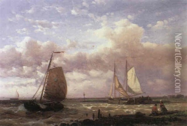 A Coastal Scene With Fishing Boats Oil Painting - Abraham Hulk the Elder