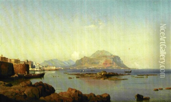Parti Fra Bugten Ved Palermo, Sicilien, I Baggrunden Monte Pellegrino Oil Painting - Ludwig Heinrich Theodor (Louis) Gurlitt