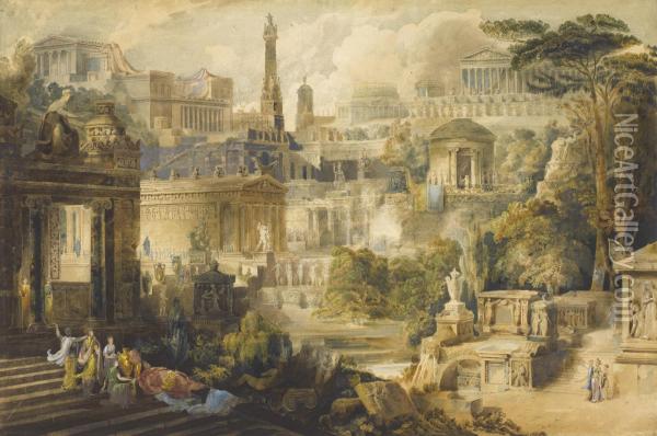A Capricco Of A Greek City In The Time Of Pausanius Oil Painting - George Maddox