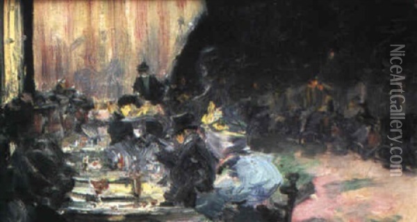 Cafe Des Ambassadeurs Oil Painting - Louis Abel-Truchet