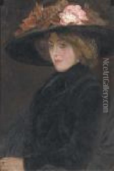 Portrait Of An Elegant Lady With A Hat Oil Painting - Leo Gestel