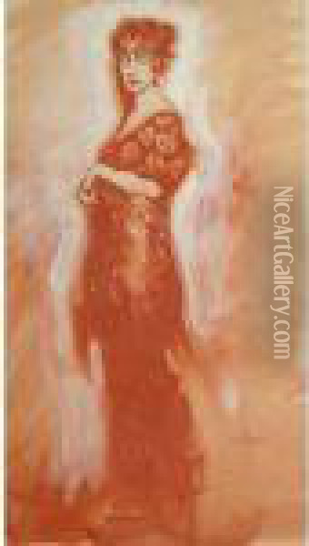 Ritratto In Rosso Oil Painting - Gino F. Parin