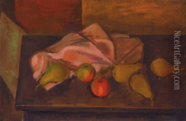 Still Life Of Apples And Pears Oil Painting - Bernard Meninsky