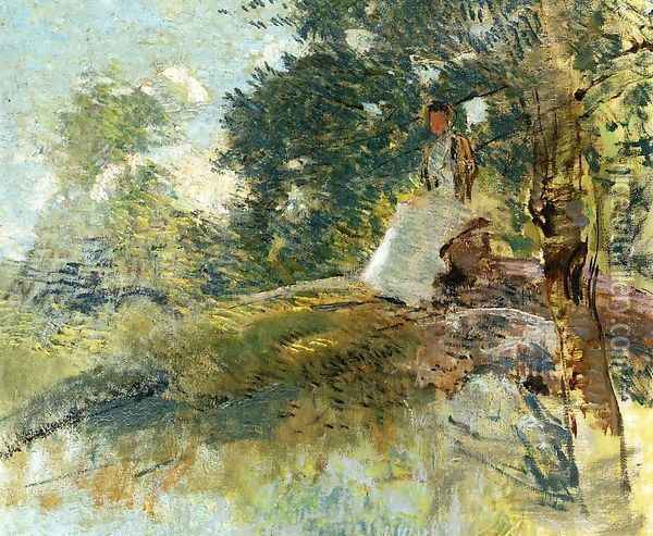 Landscape with Seated Figure Oil Painting - Julian Alden Weir