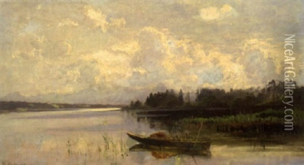 Boot Am Ufer Des Starnberger Sees Oil Painting - Richard Von Poschinger