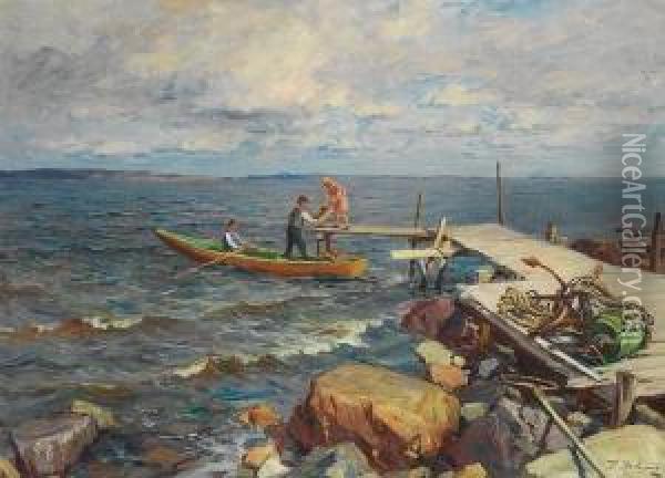 Ut A Fiske Oil Painting - Even Ulving