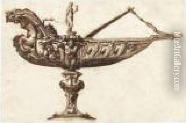 Design For A Tazza Or Incense 
Vessel In The Shape Of A Boatsurmounted By The Figure Of Faith Oil Painting - Jacopo Strada