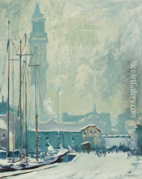 T Wharf And Custom House Tower Oil Painting - Arthur C. Goodwin