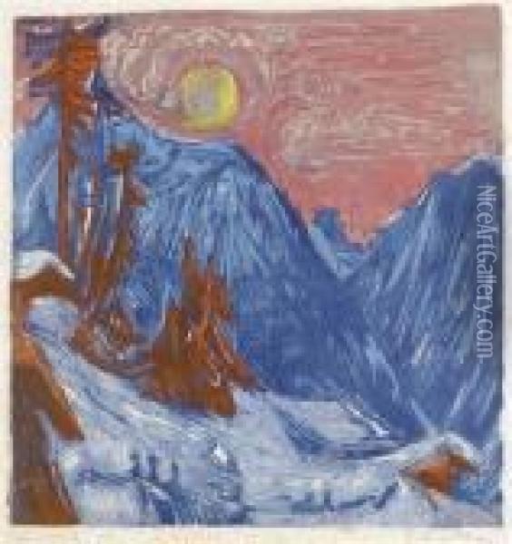 Moonlight Night In Winter Oil Painting - Ernst Ludwig Kirchner