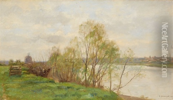 Trees By A Riverbank Oil Painting - Pierre Emmanuel Eugene Damoye