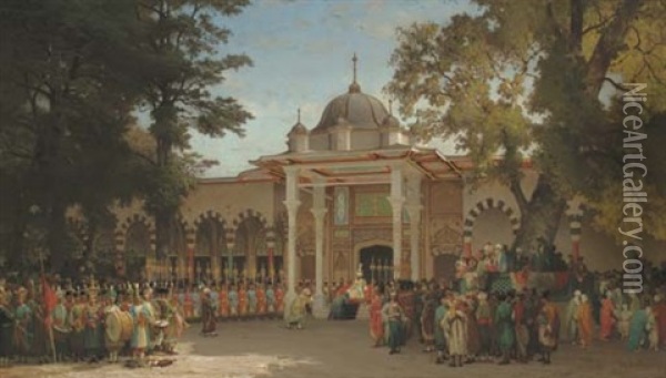 Le Beiram; Ceremonie De Baise-main A Constantinople, Sous Le Sultan Mahmoud Ii Oil Painting - Germain Fabius Brest