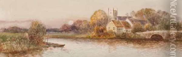 Church By The River Oil Painting - Daniel Sherrin