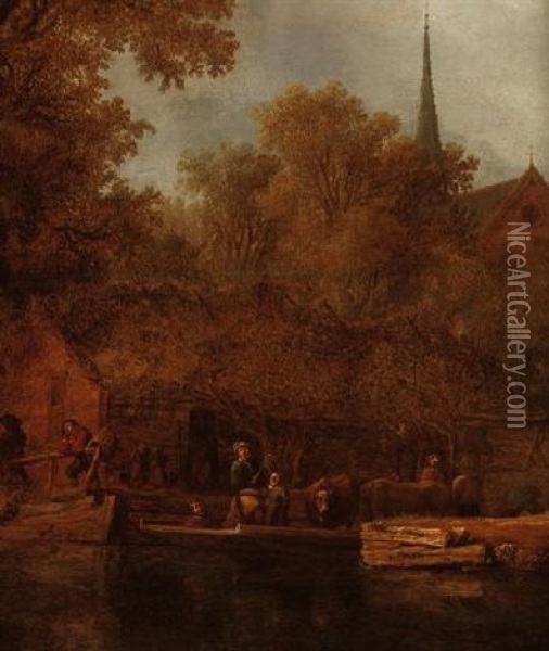 Fluslandschaft Am Rande Eines Kirchdorfes Oil Painting - Salomon van Ruysdael