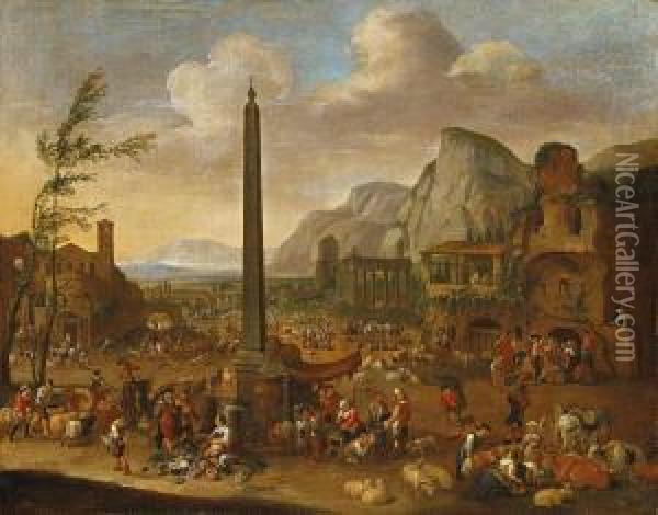 Bauernmarkt Unter Einemobelisk Oil Painting - Pieter Van Bredael