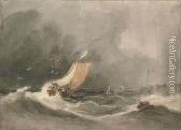 A Fishing Vessel In Stormy Seas Oil Painting - Anthony Vandyke Copley Fielding