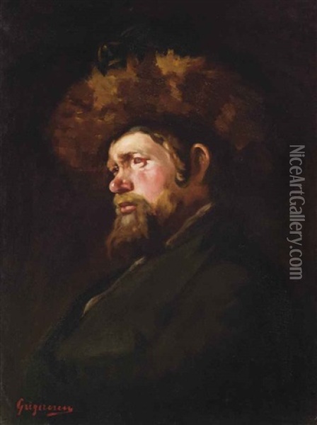 Portrait Of A Gentleman In A Fur Hat, Half-length Oil Painting - Nicolae Grigorescu