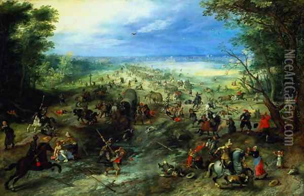 Raid on a caravan of wagons 1612 Oil Painting - Jan The Elder Brueghel