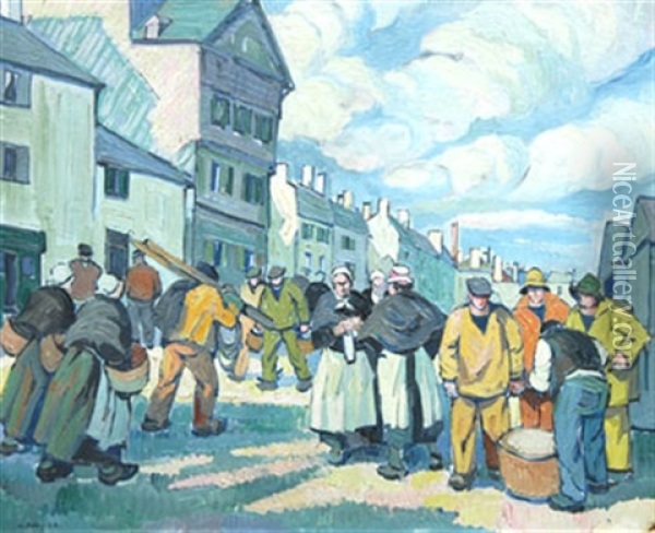 Place Animee En Bretagne Oil Painting - Pierre De Belay