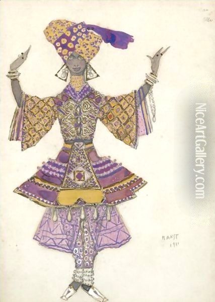 Costume Design For A Young Hindu Prince In Le Dieu Bleu Oil Painting - Leon Samoilovitch Bakst