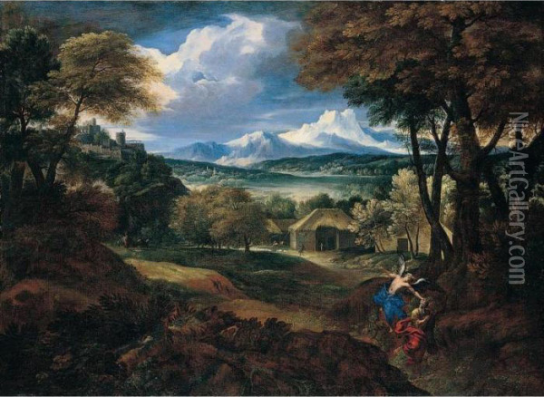 Classical Landscape With Elijah And The Angel Oil Painting - Carlo Antonio Tavella