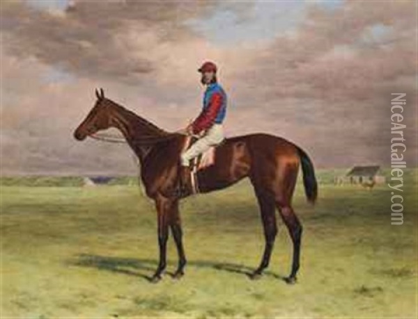 The Rev. John William King's (mr Launde's) Bay Filly Agility With Jockey Up At Newmarket Oil Painting - Harry Hall