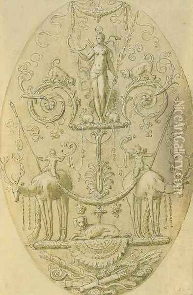 Design for a decorative panel with a Triumph of Diana Oil Painting - Antoine Caron