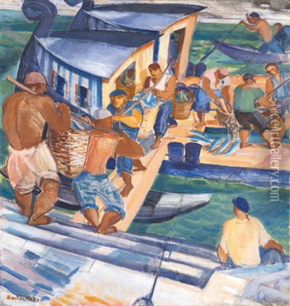 Fishermen I Oil Painting - Gyula Derkovits