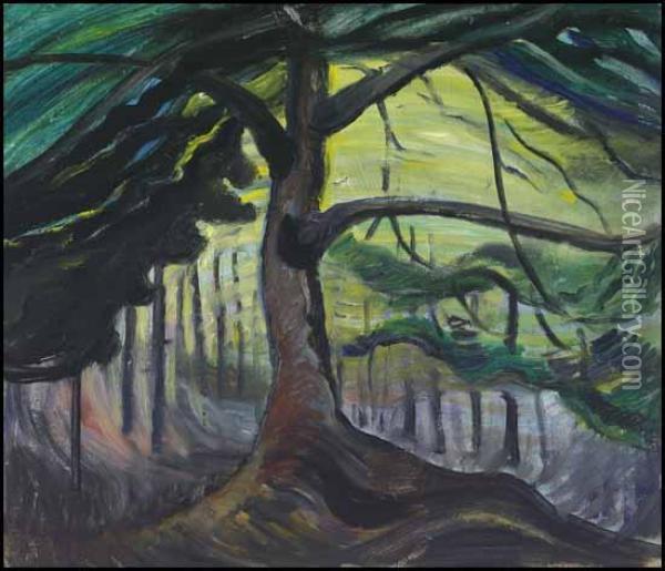 West Coast Forest Tree Oil Painting - Emily M. Carr