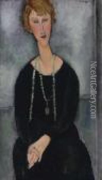 La Femme Au Collier Vert (madame Menier) Oil Painting - Amedeo Modigliani