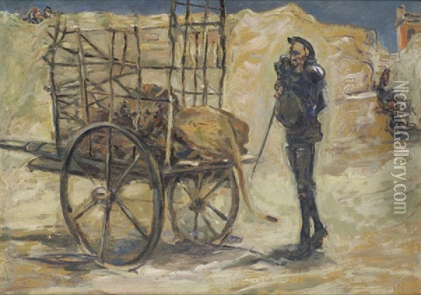 Don Quichote Steht Vor Einem Vergitterten Holzkarren, In Dem Ein Lowe Liegt Oil Painting - Max Slevogt