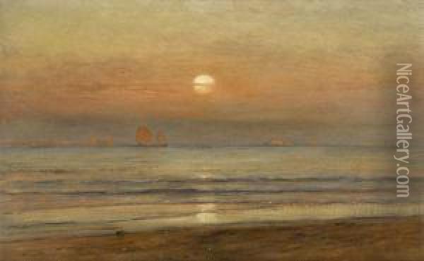 Coastal View At Twilight, Venice In Distance Oil Painting - Samuel Colman