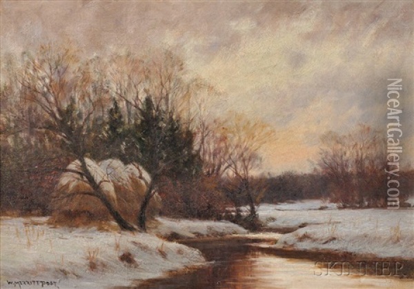 Winter Stream At The Meadow's Edge Oil Painting - William Merritt Post