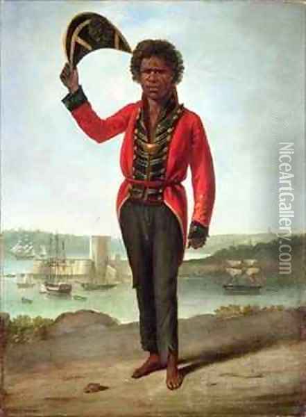 Portrait of Bungaree a native of New South Wales with Fort Macquarie Sydney Harbour in the background Oil Painting - Augustus Earle
