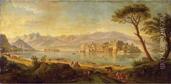 View Of Lake Maggiore With The Isola Bella Oil Painting - (circle of) Wittel, Gaspar van (Vanvitelli)