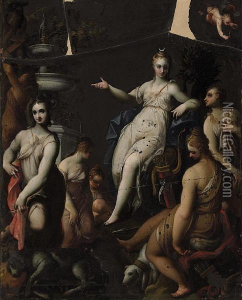 Diana With Her Attendants Oil Painting - Sante Creara