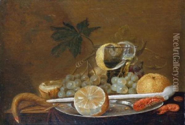 Stillleben Mit Fruchten, Gekochten Krabben Und Einer Tonpfeife Oil Painting - Cornelis Mahu