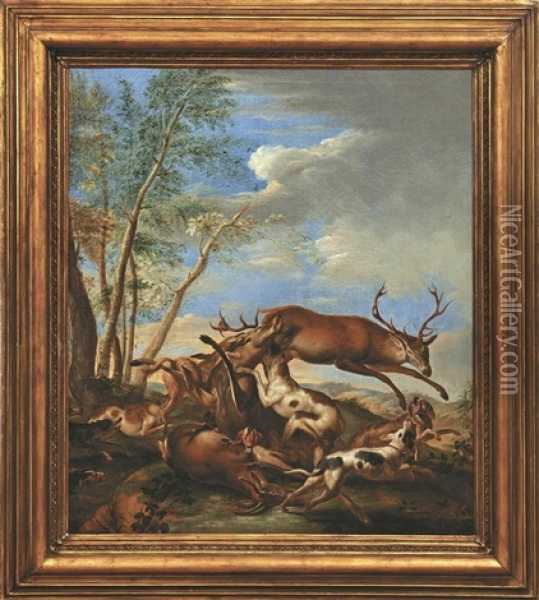 Hirschjagd Oil Painting - Carl Borromaus Andreas Ruthart