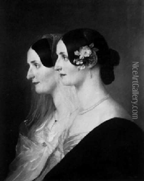 Zwei Schwestern, Profilportraits Oil Painting - Anton Einsle
