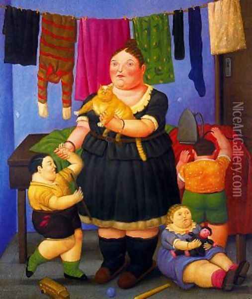 La Viuda Oil Painting - Fernando Botero