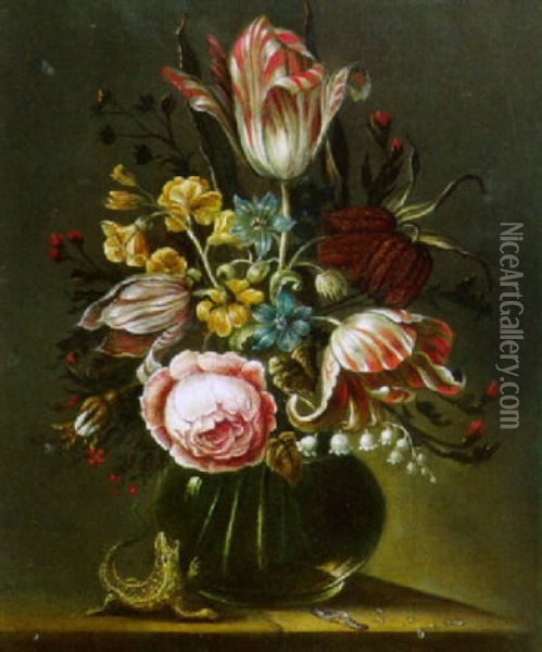 Blumenstilleben In Glasvase Oil Painting - Ambrosius Bosschaert the Younger