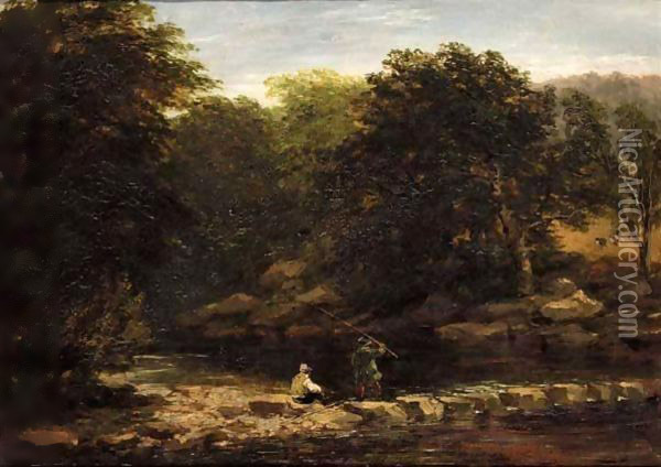 Stepping Stones Oil Painting - David Cox