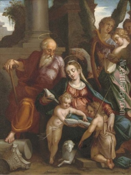 The Holy Family With Saint John The Baptist And Angels Making Music Oil Painting - Hans Rottenhammer the Elder