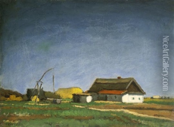 Farm With Draw Well Oil Painting - Adolf Fenyes