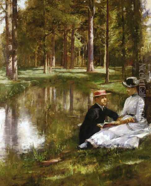 Reading Oil Painting - Julius LeBlanc Stewart