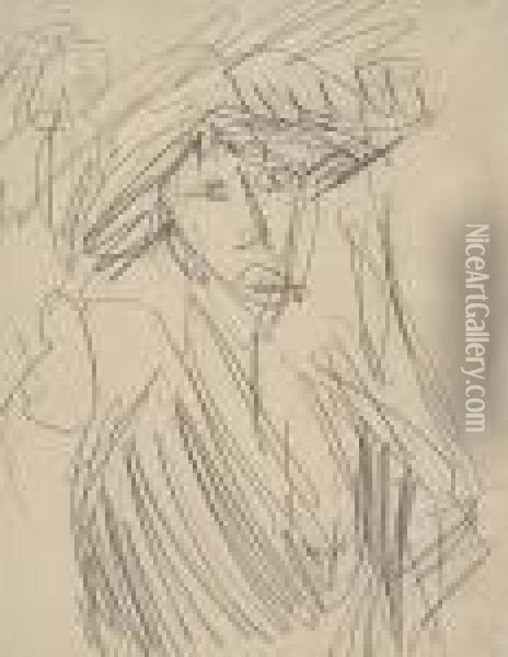 Dame Mit Hut>. Oil Painting - Ernst Ludwig Kirchner