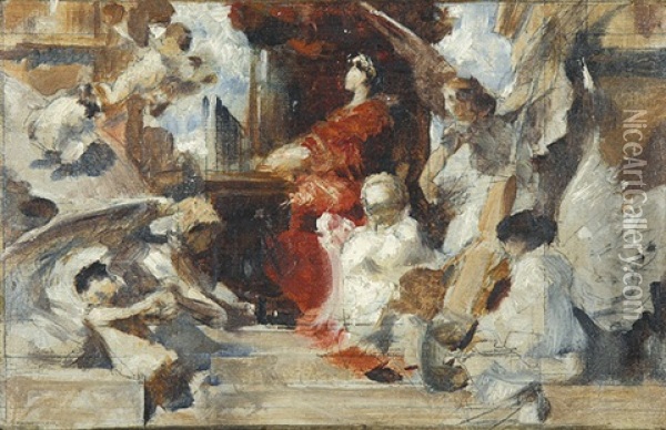 Die Heilige Caecilie, Die Sich Im Traum Von Musizierenden Engeln Umringt Erblickt Oil Painting - Wilhelm Volz